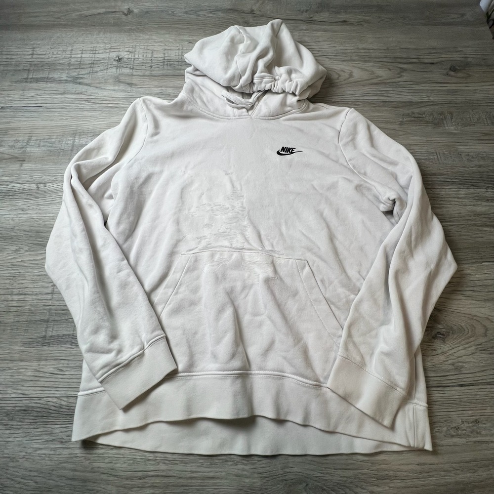 Nike Hoodie Mens‎ Large White Pullover Embroidered Logo Distressed Sportswear